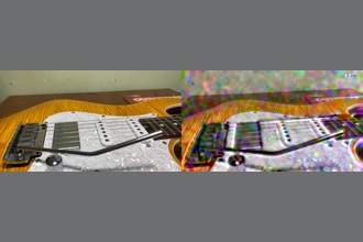 a thumdnail for published video. Guitar and its strings vibrate