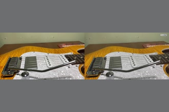 a thumdnail for published video. Guitar vibrates along with it's string.