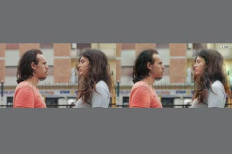 a thumdnail for published video. 2 people staring, some movement