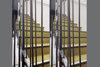 a thumdnail for published video. First mode of vibration of metal support structures of staircase railing.